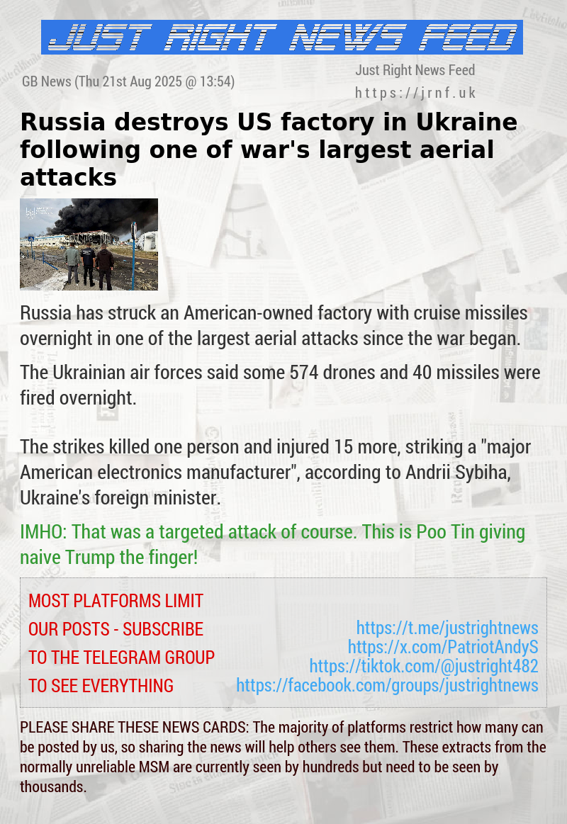 Russia destroys US factory in Ukraine following one of war’s largest aerial attacks