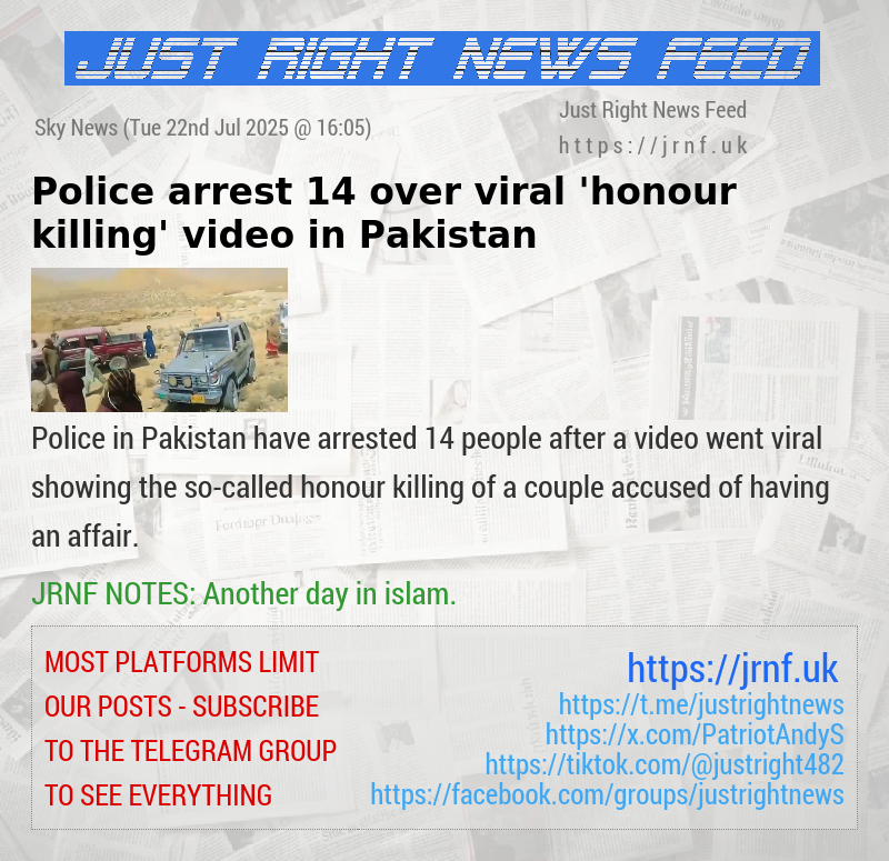 Police arrest 14 over viral ’honour killing’ video in Pakistan