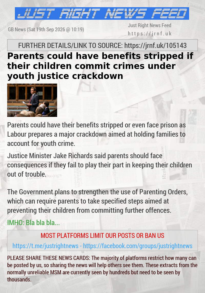 Parents could have benefits stripped if their children commit crimes under youth justice crackdown