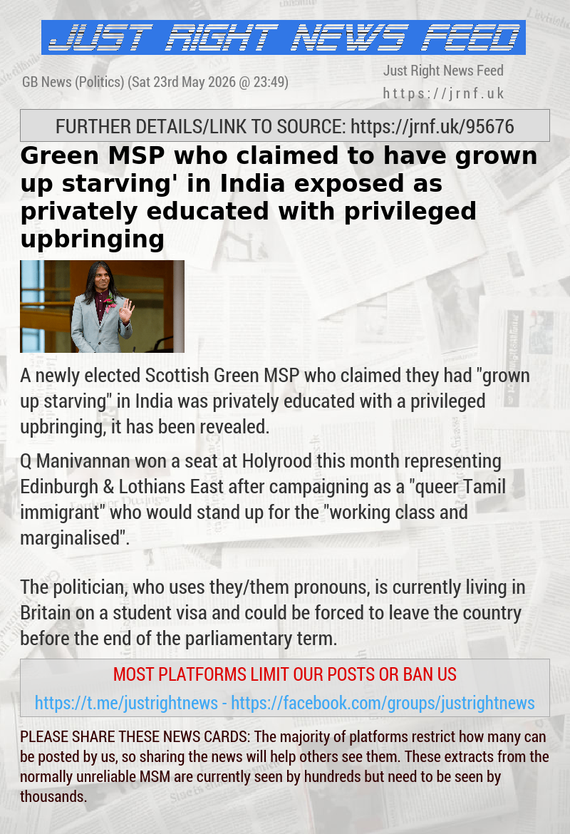 Green MSP who claimed to have ‘grown up starving’ in India exposed as privately educated with privileged upbringing