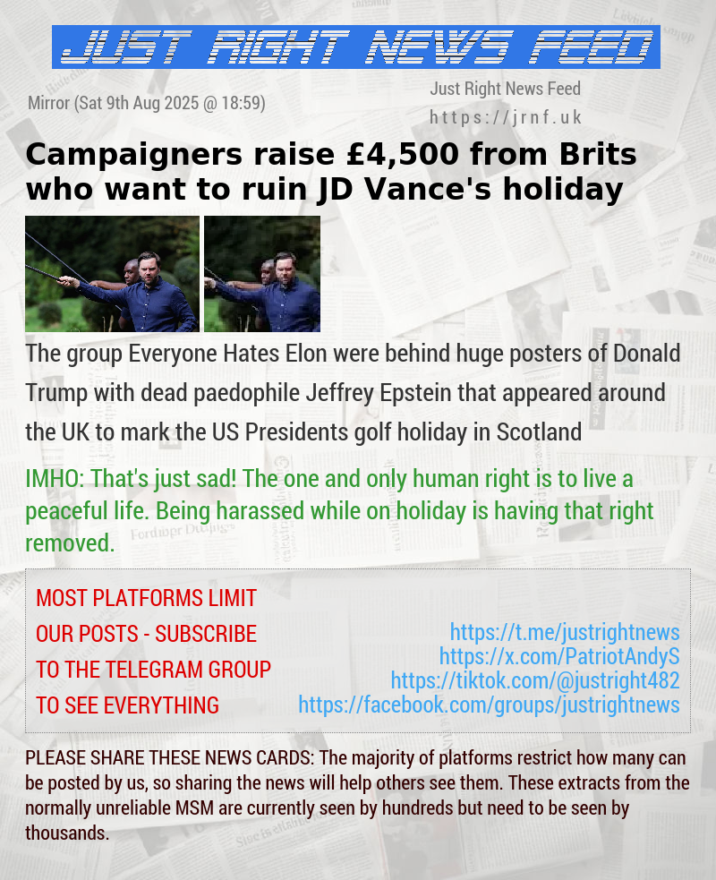Campaigners raise &pound;4,500 from Brits who want to ruin JD Vance’s holiday