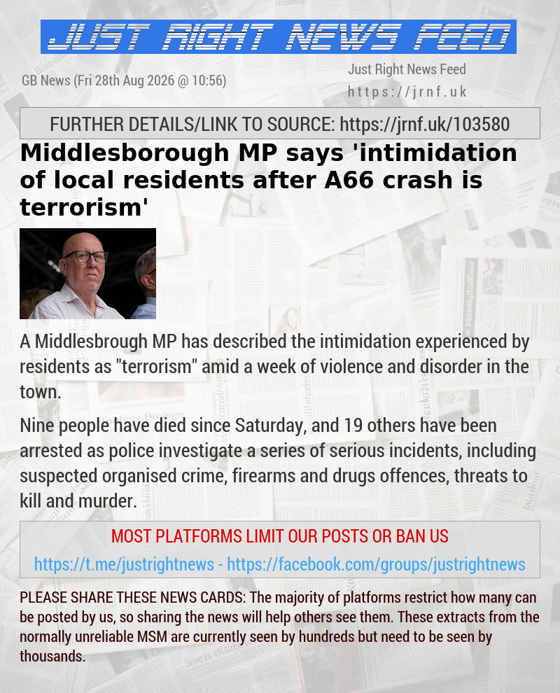 Middlesborough MP says ’intimidation of local residents after A66 crash is terrorism’