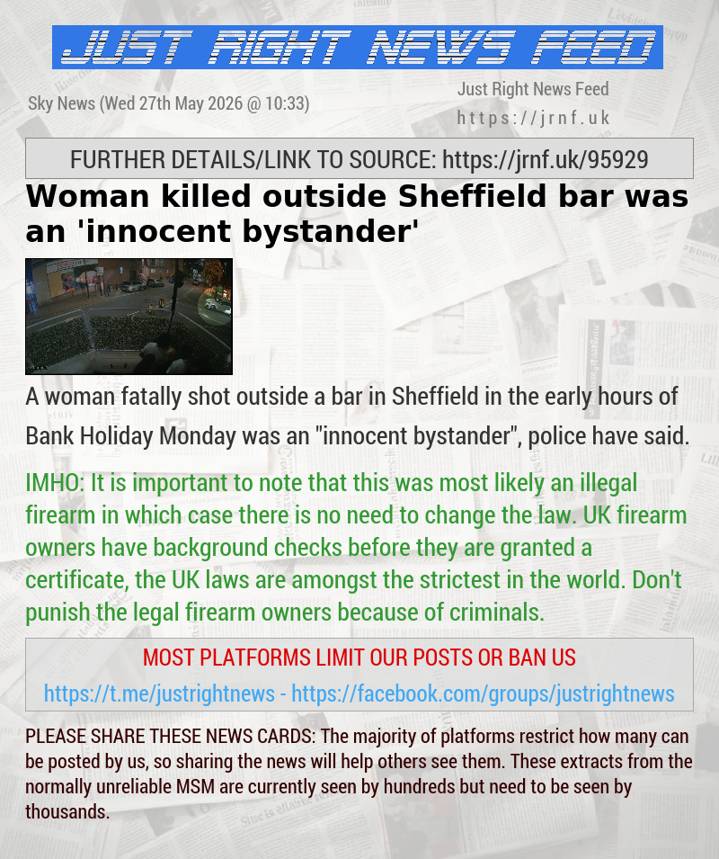 Woman killed outside Sheffield bar was an ’innocent bystander’