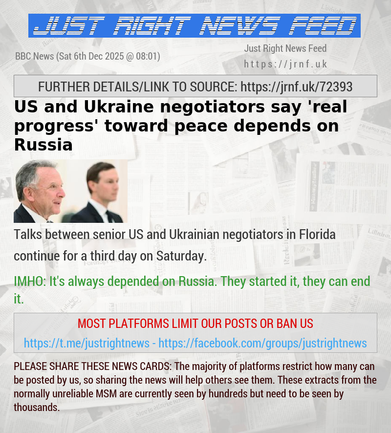 US and Ukraine negotiators say ’real progress’ toward peace depends on Russia