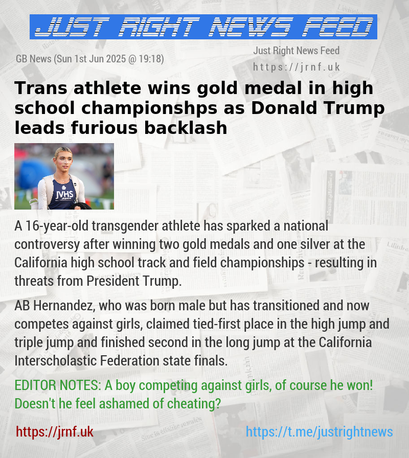 Trans athlete wins gold medal in high school championshps as Donald Trump leads furious backlash