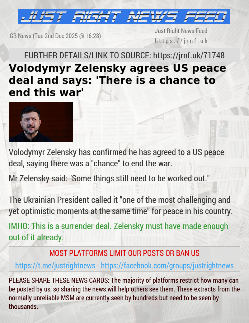 Volodymyr Zelensky agrees US peace deal and says: ’There is a chance to end this war’