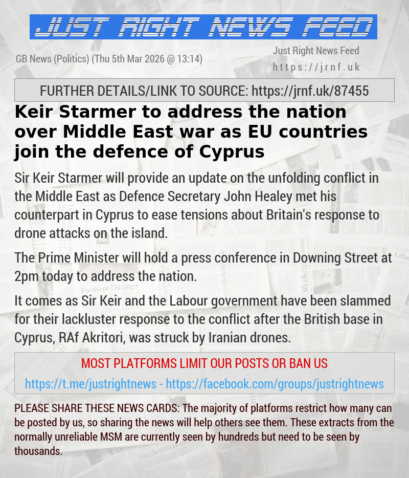 Keir Starmer to address the nation over Middle East war as EU countries join the defence of Cyprus