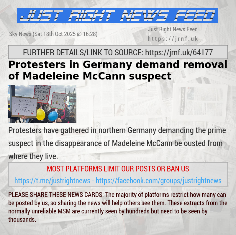Protesters in Germany demand removal of Madeleine McCann suspect