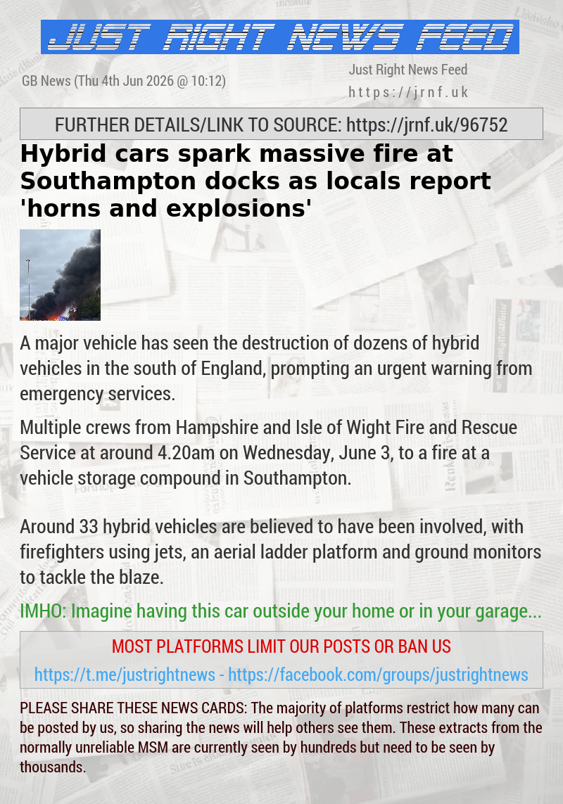 Hybrid cars spark massive fire at Southampton docks as locals report ’horns and explosions’