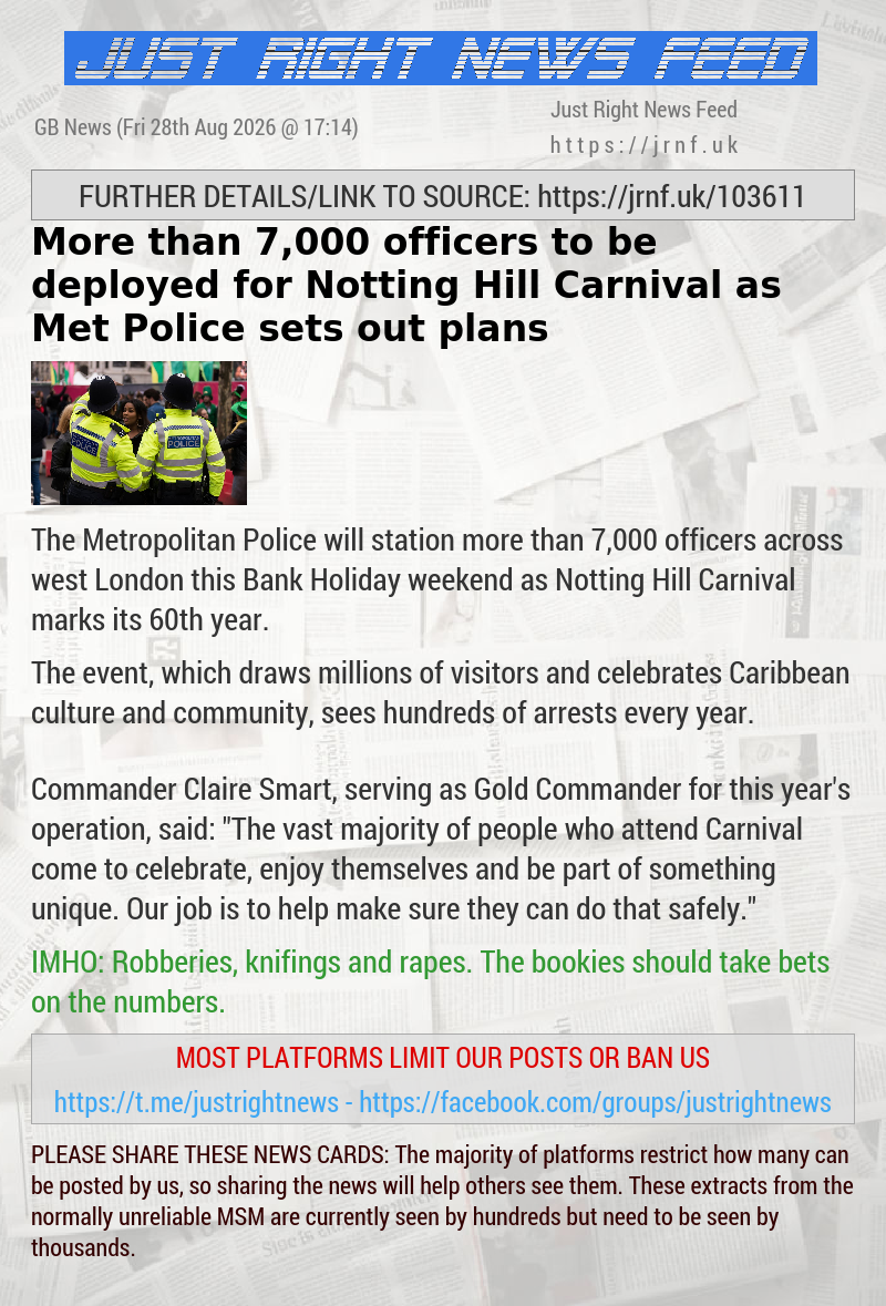 More than 7,000 officers to be deployed for Notting Hill Carnival as Met Police sets out plans