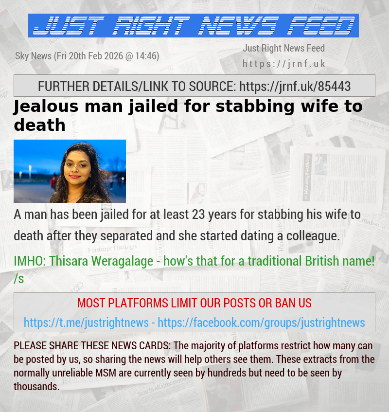 Jealous man jailed for stabbing wife to death