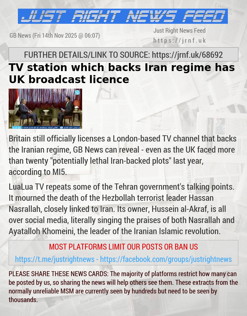 TV station which backs Iran regime has UK broadcast licence
