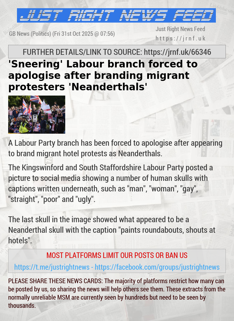 ’Sneering’ Labour branch forced to apologise after branding migrant protesters ’Neanderthals’