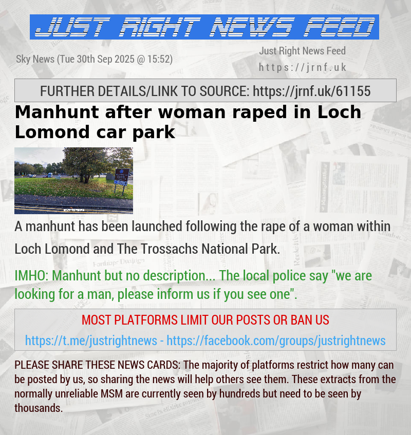 Manhunt after woman raped in Loch Lomond car park