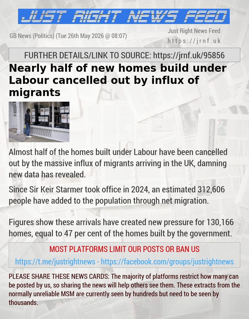 Nearly half of new homes build under Labour cancelled out by influx of migrants