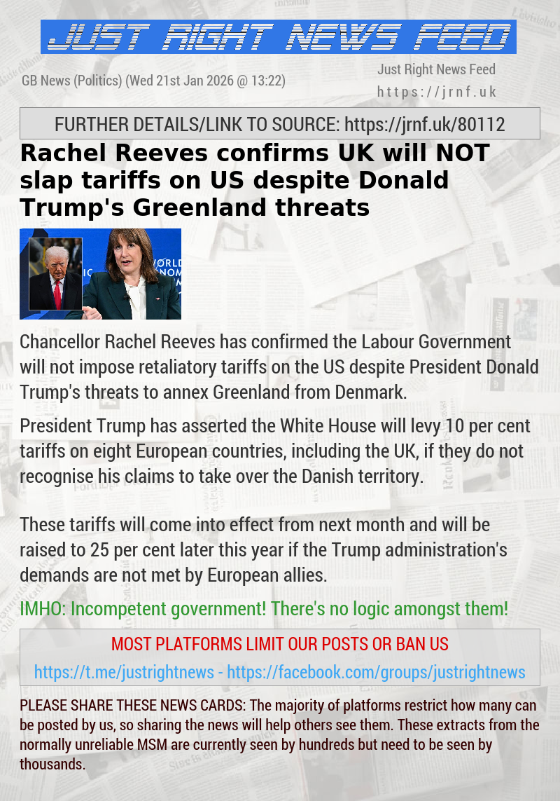Rachel Reeves confirms UK will NOT slap tariffs on US despite Donald Trump’s Greenland threats