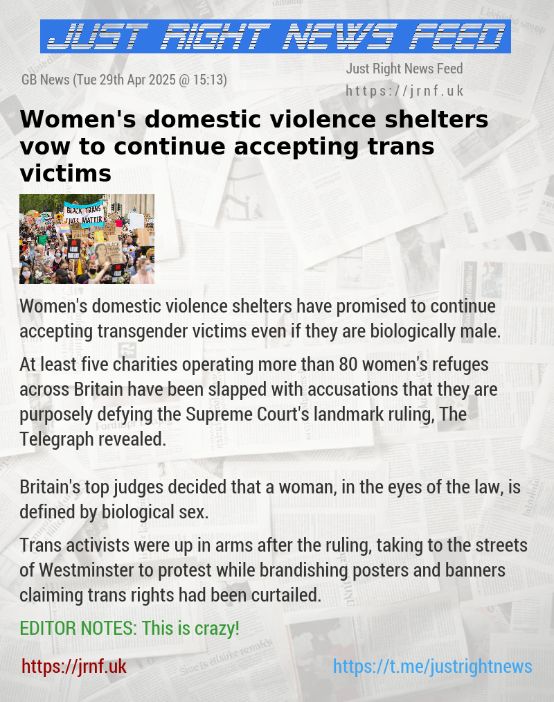 Women’s domestic violence shelters vow to continue accepting trans victims