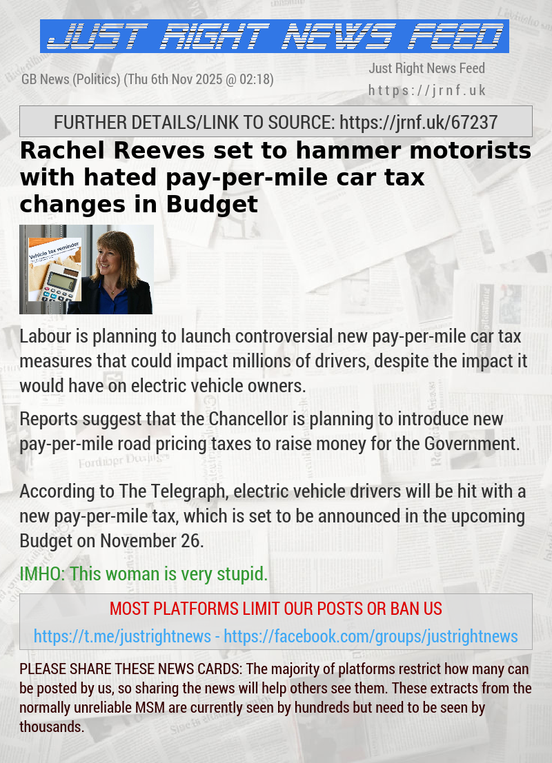Rachel Reeves set to hammer motorists with hated pay—per—mile car tax changes in Budget