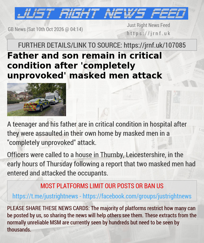 Father and son remain in critical condition after ’completely unprovoked’ masked men attack
