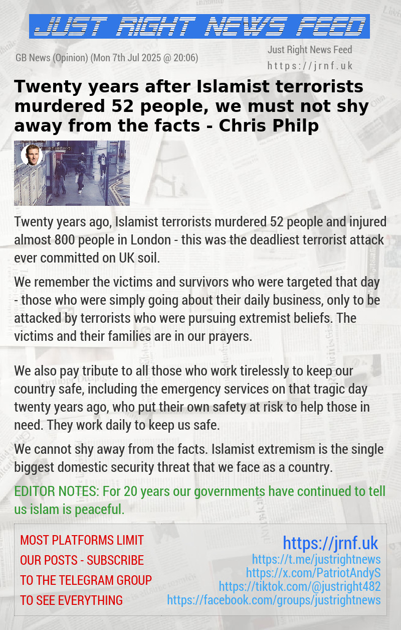Twenty years after Islamist terrorists murdered 52 people, we must not shy away from the facts — Chris Philp