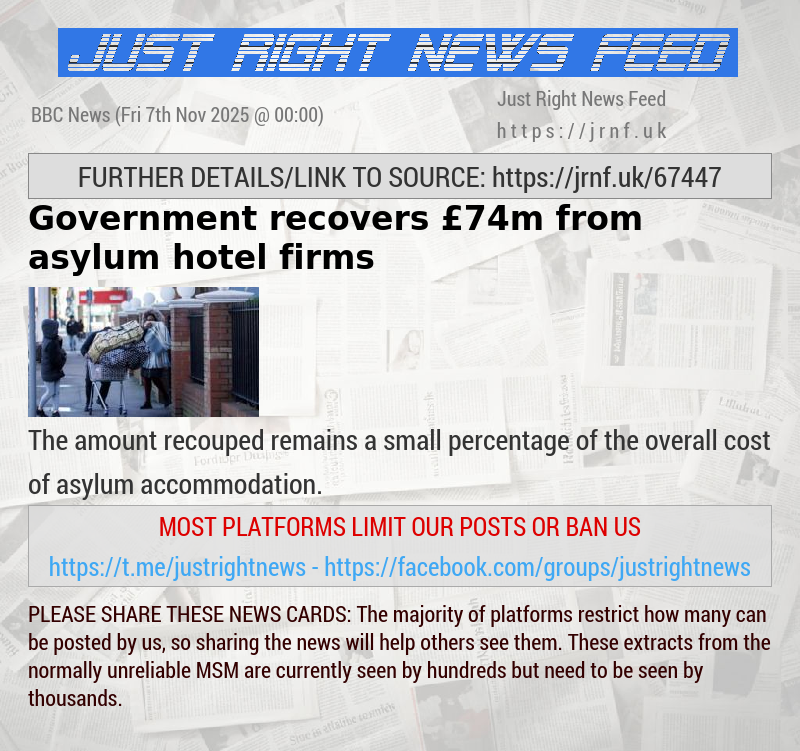 Government recovers £74m from asylum hotel firms
