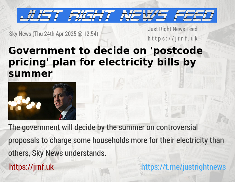 Government to decide on ’postcode pricing’ plan for electricity bills by summer