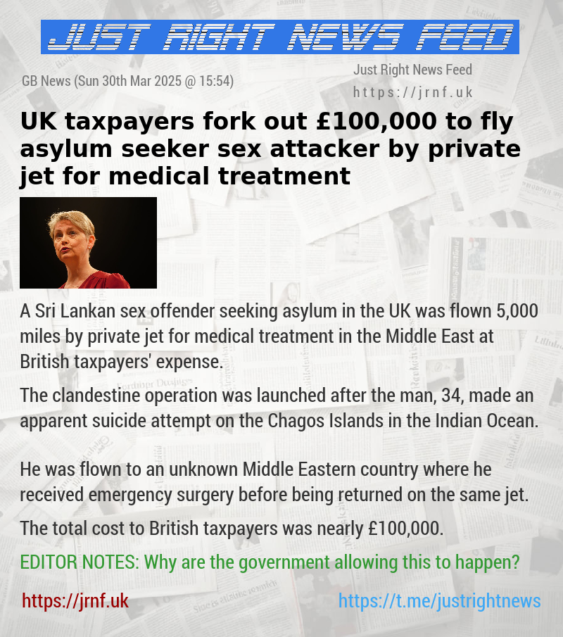 UK taxpayers fork out £100,000 to fly asylum seeker sex attacker by private jet for medical treatment