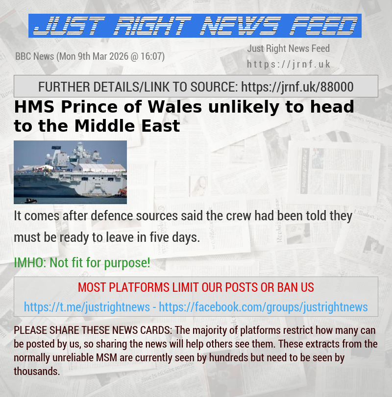 HMS Prince of Wales unlikely to head to the Middle East