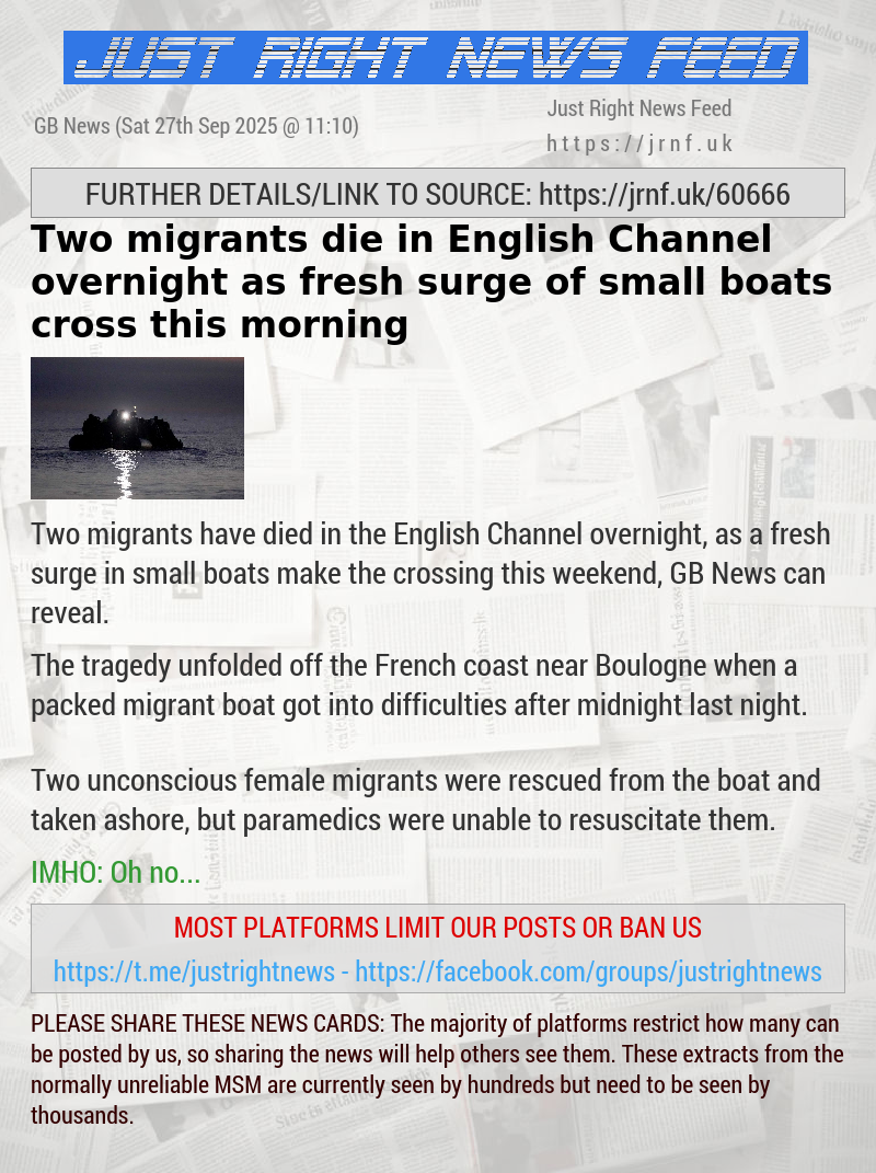 Two migrants die in English Channel overnight as fresh surge of small boats cross this morning