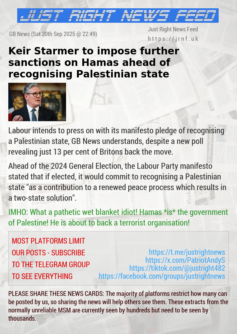 Keir Starmer to impose further sanctions on Hamas ahead of recognising Palestinian state