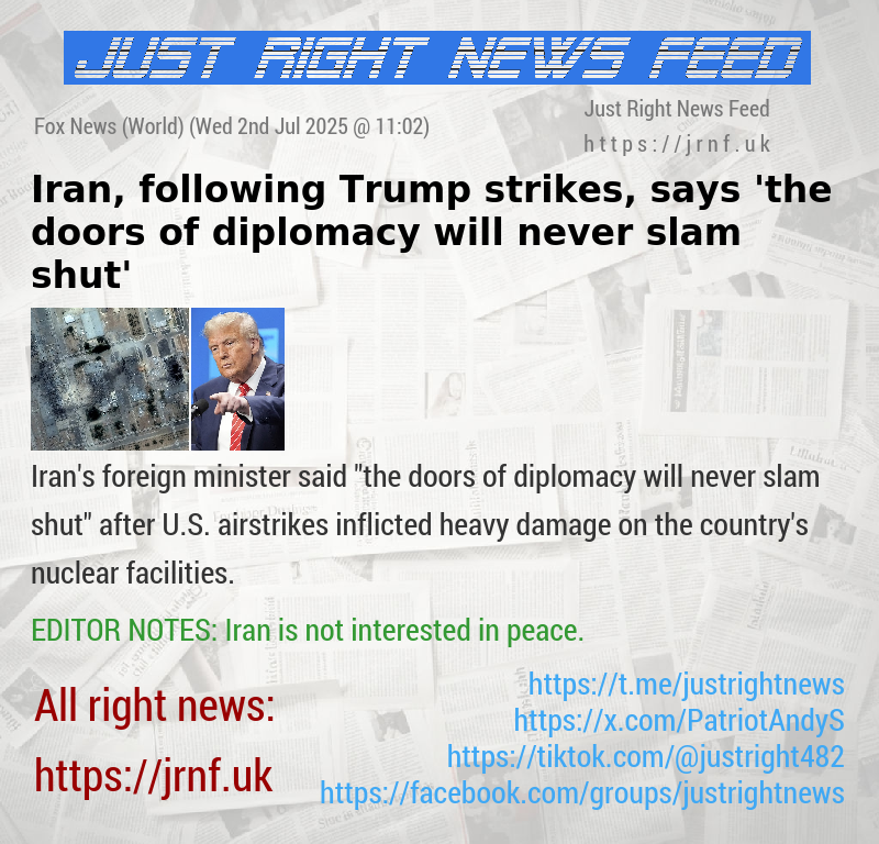 Iran, following Trump strikes, says ’the doors of diplomacy will never slam shut’