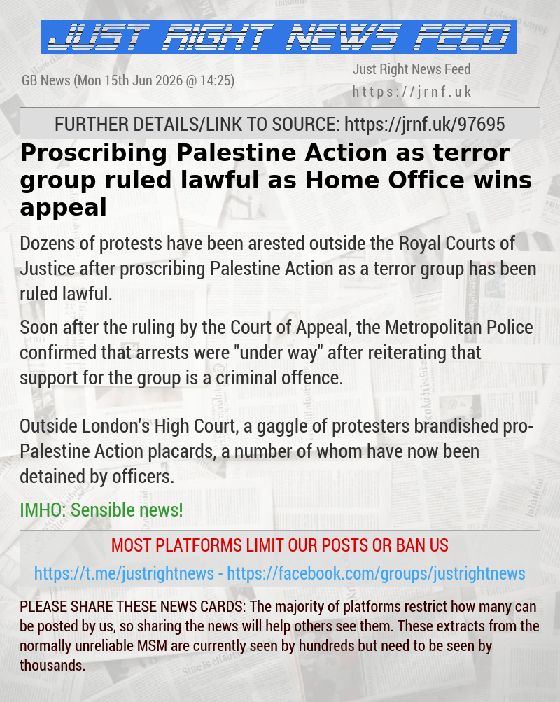 Proscribing Palestine Action as terror group ruled lawful as Home Office wins appeal
