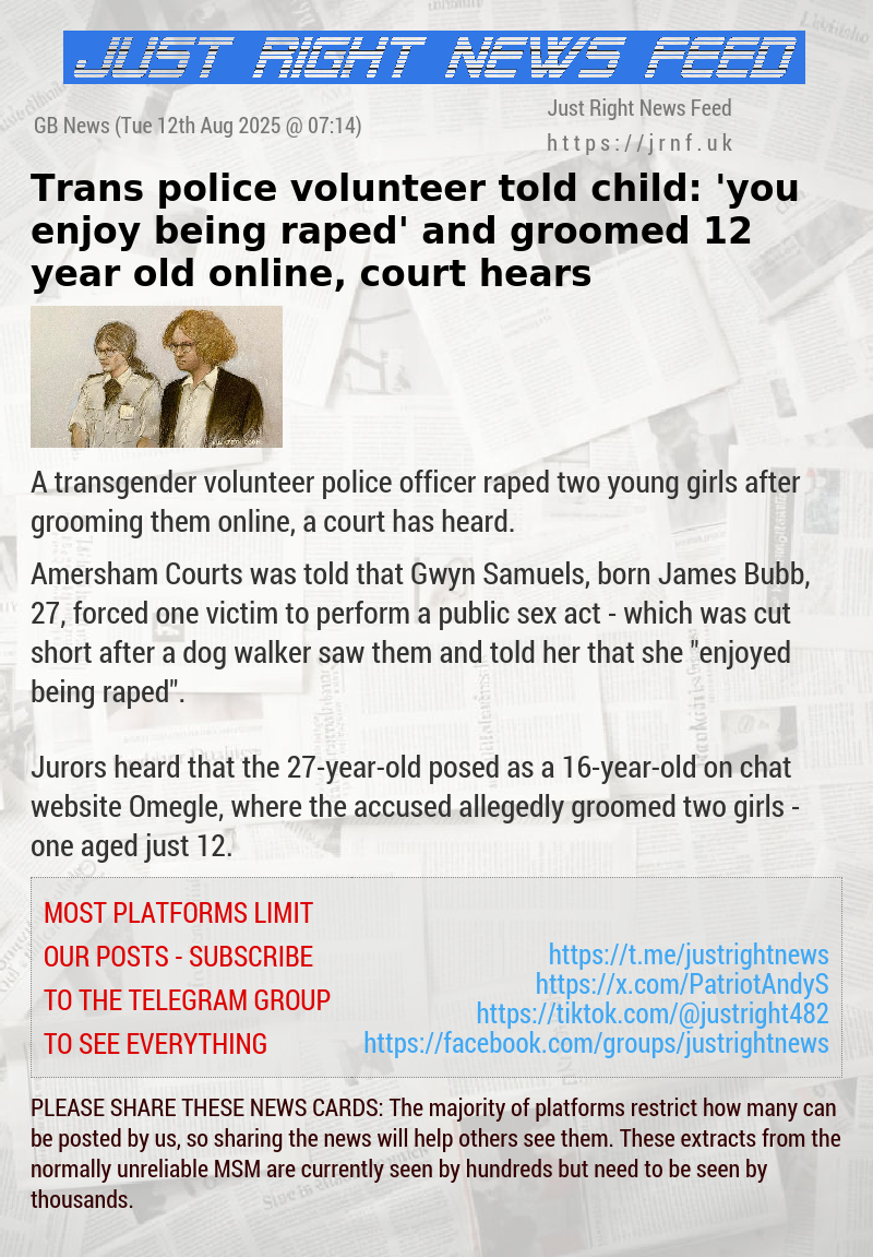 Trans police volunteer told child: ’you enjoy being raped’ and groomed 12—year—old online, court hears
