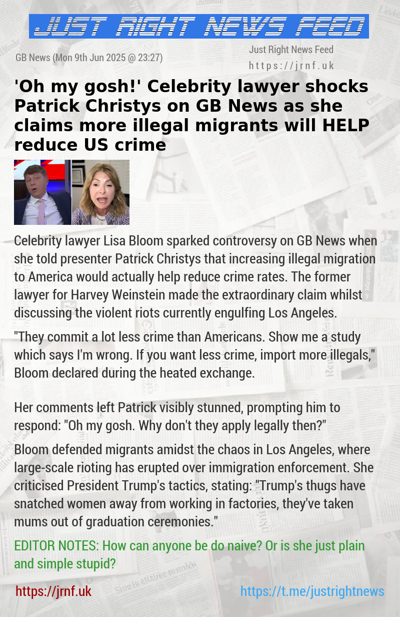 ‘Oh my gosh!’ Celebrity lawyer shocks Patrick Christys on GB News as she claims more illegal migrants will HELP reduce US crime