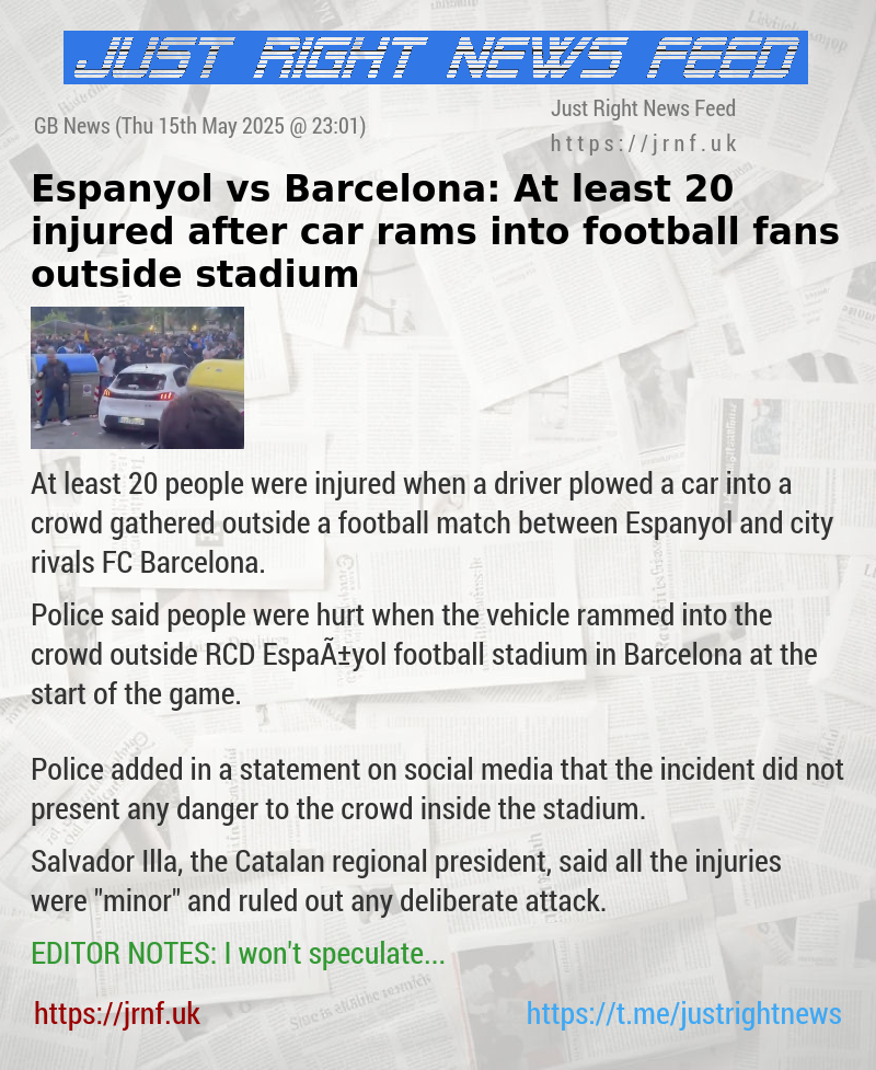 Espanyol vs Barcelona: At least 20 injured after car rams into football fans outside stadium
