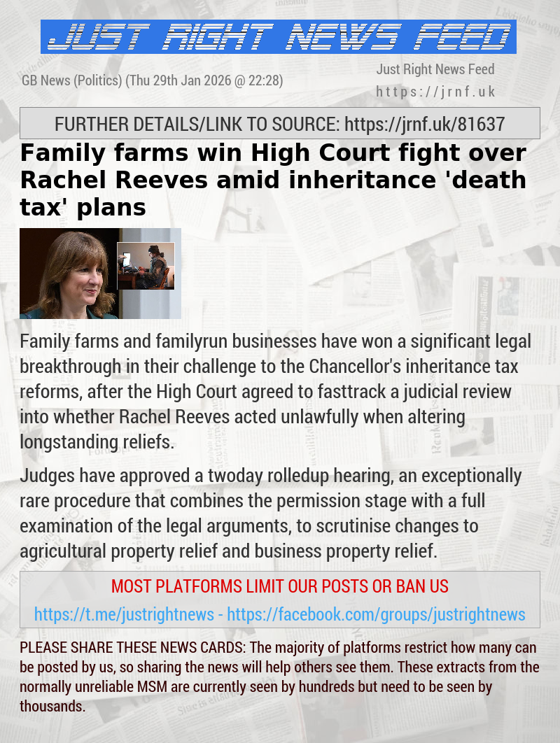 Family farms win High Court fight over Rachel Reeves amid inheritance ’death tax’ plans
