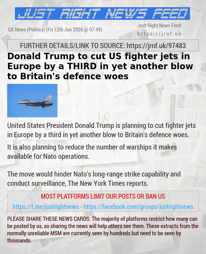 Donald Trump to cut US fighter jets in Europe by a THIRD in yet another blow to Britain’s defence woes