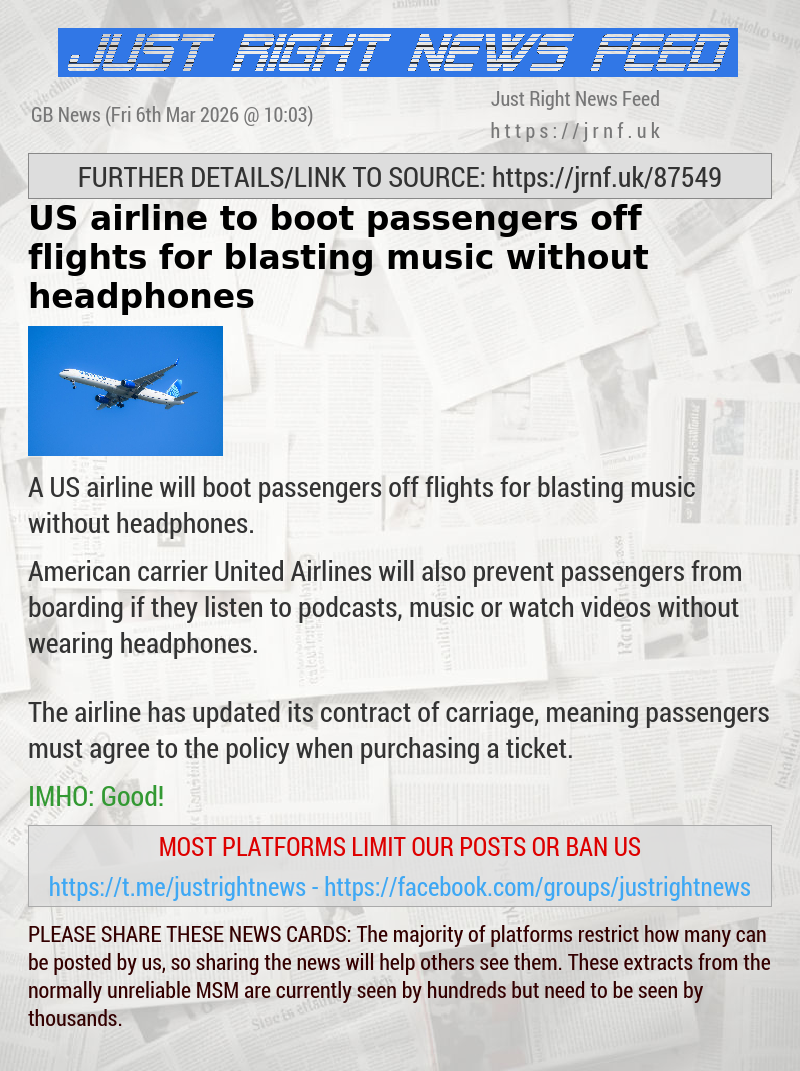 US airline to boot passengers off flights for blasting music without headphones