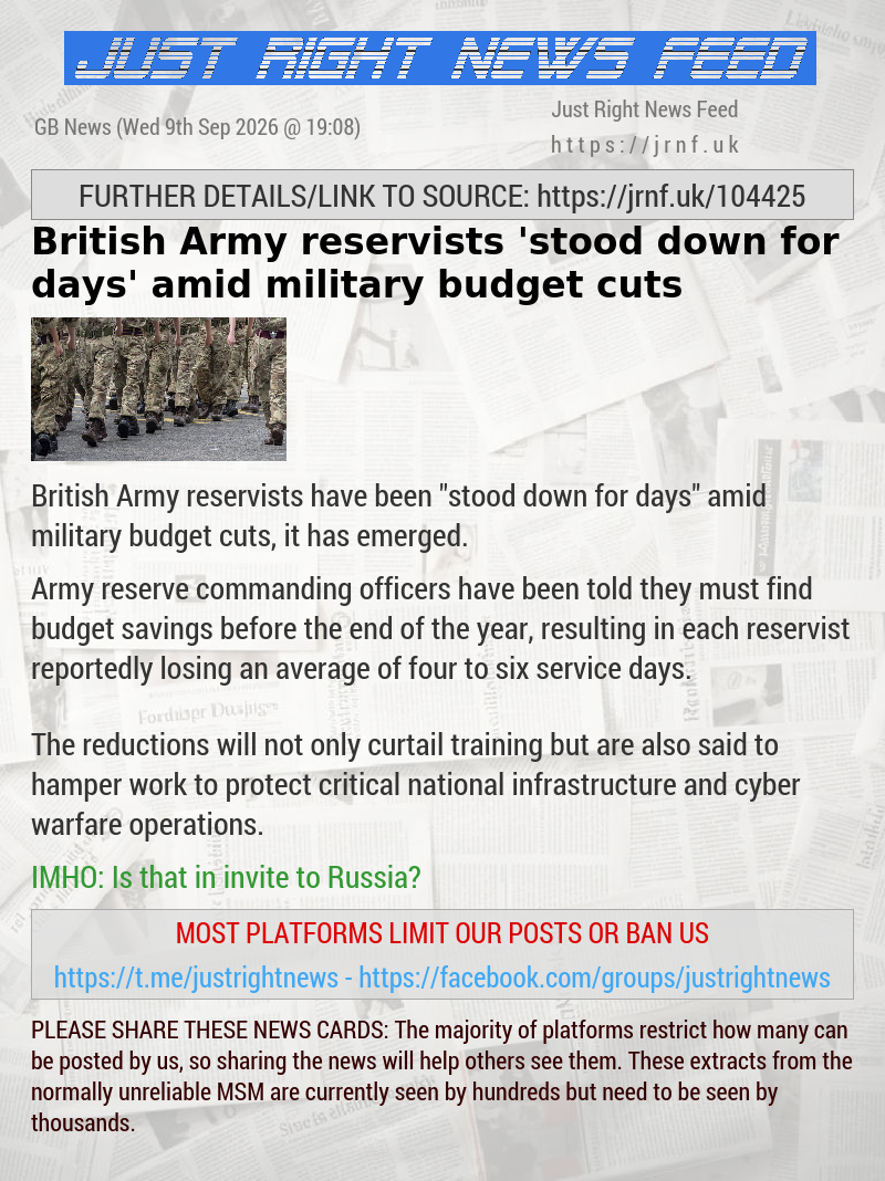 British Army reservists ’stood down for days’ amid military budget cuts
