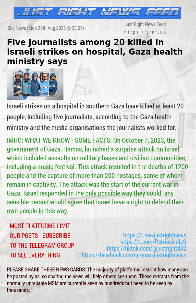 Five journalists among 20 killed in Israeli strikes on hospital, Gaza health ministry says