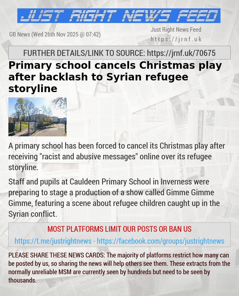 Primary school cancels Christmas play after backlash to Syrian refugee storyline