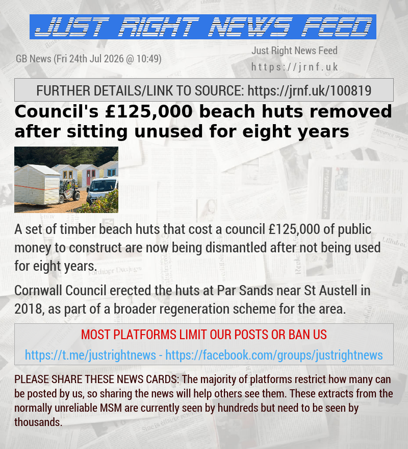 Council’s &pound;125,000 beach huts removed after sitting unused for eight years