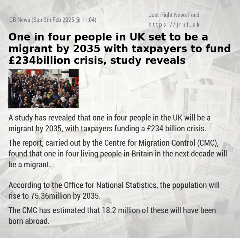 One in four people in UK set to be a migrant by 2035 with taxpayers to fund £234billion crisis, study reveals