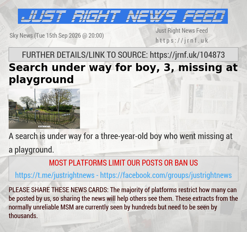 Search under way for boy, 3, missing at playground
