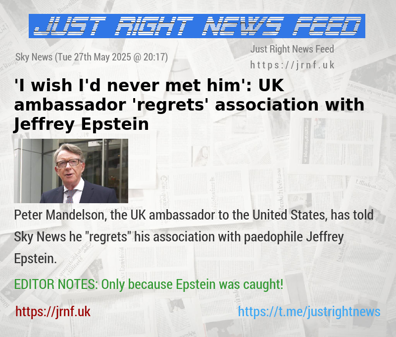 ’I wish I’d never met him’: UK ambassador “regrets“ association with Jeffrey Epstein