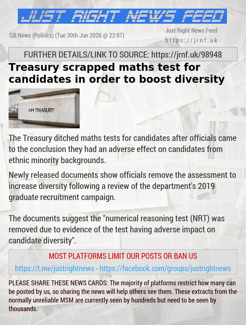 Treasury scrapped maths test for candidates in order to boost diversity