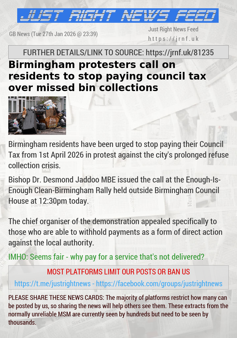 Birmingham protesters call on residents to stop paying council tax over missed bin collections