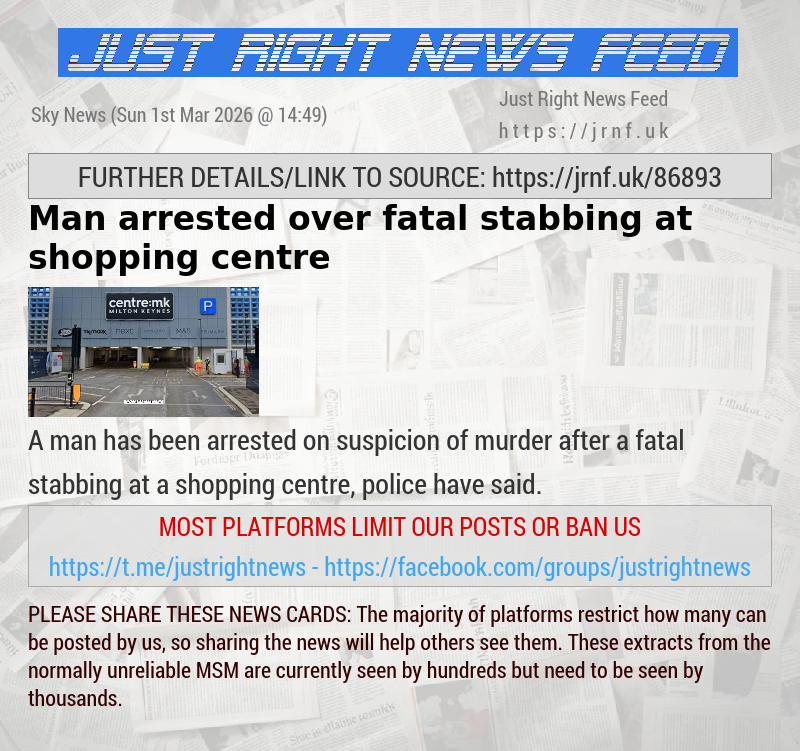 Man arrested over fatal stabbing at shopping centre