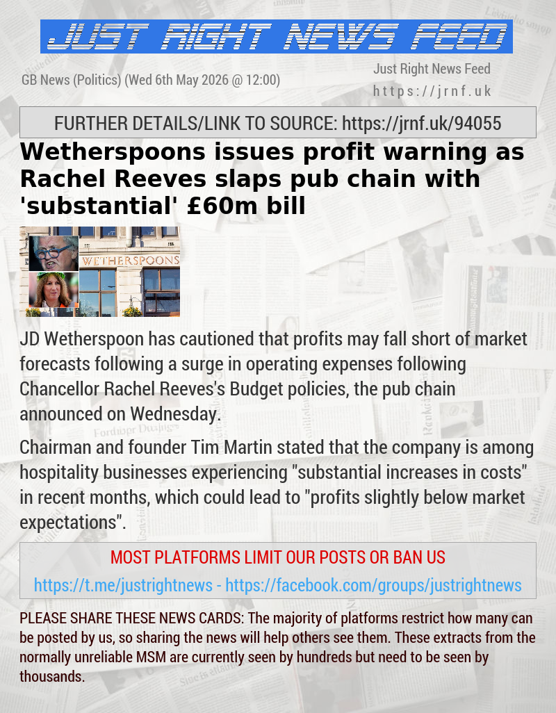 Wetherspoons issues profit warning as Rachel Reeves slaps pub chain with ’substantial’ &pound;60m bill