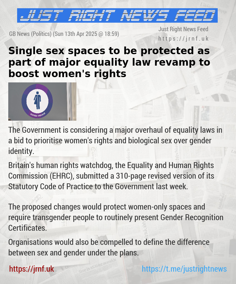 Single—sex spaces to be protected as part of major equality law revamp to boost women’s rights
